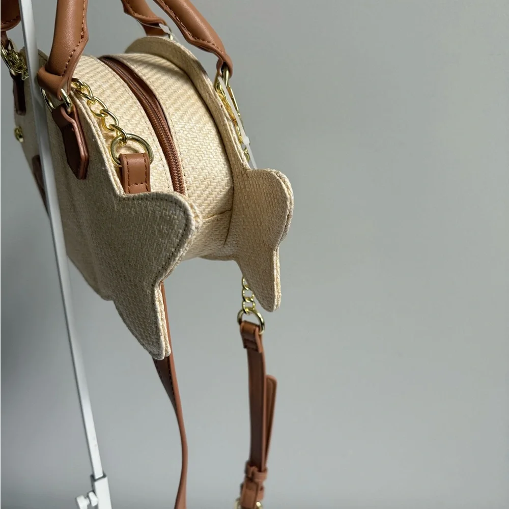 Betsey Johnson Beige Fish-Shaped Crossbody with Brown Trim